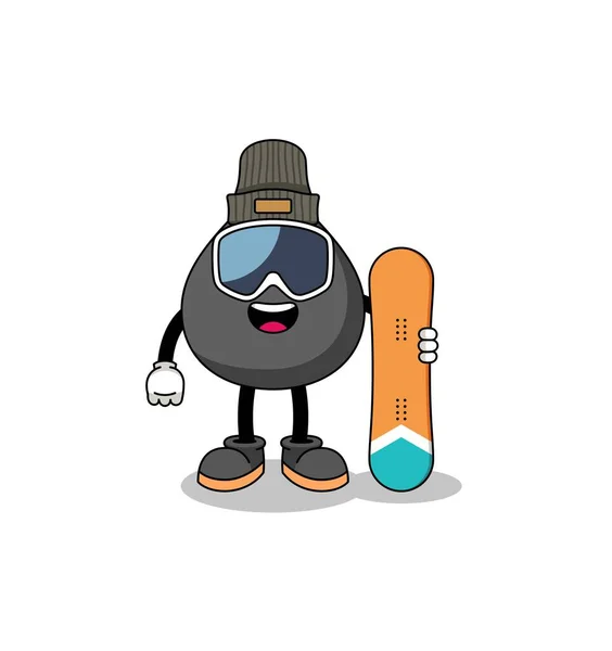 Mascota Dibujos Animados Jugador Snowboard Aceite Diseño Personajes — Vector de stock