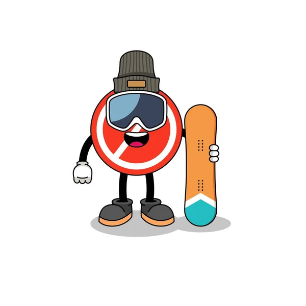 Maskot Kartun Dari Stop Sign Snowboard Player Desain Karakter - Stok Vektor