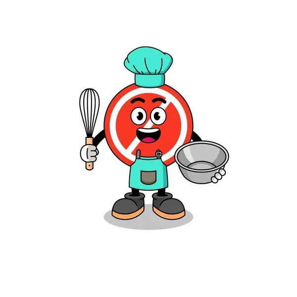Illustration Stop Sign Tant Que Chef Boulangerie Character Design — Image vectorielle
