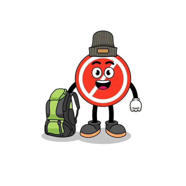 Illustration Stop Sign Mascot Hiker Character Design — Stock Vector