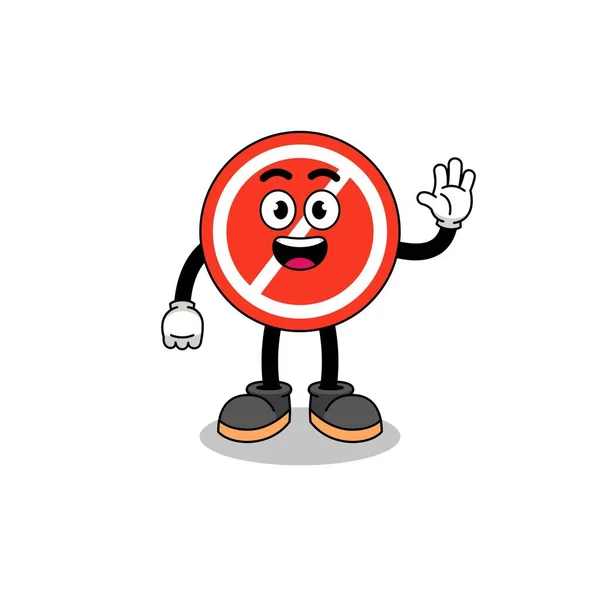 Stop Sign Cartoon Fazendo Gesto Mão Onda Design Personagem —  Vetores de Stock