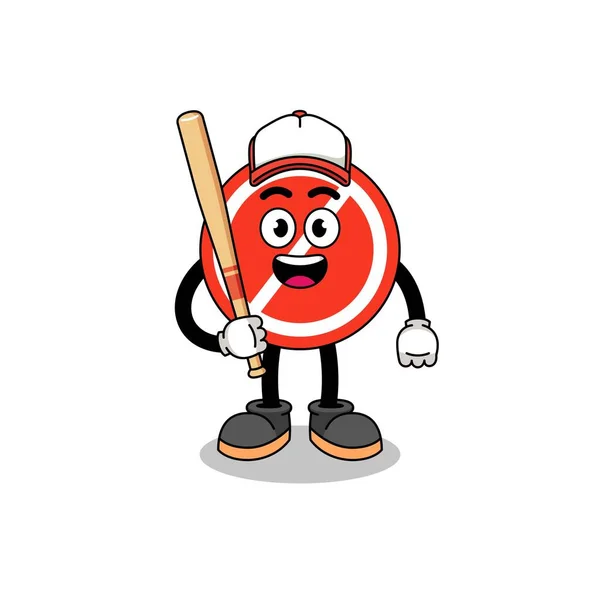 Stop Signe Mascotte Dessin Animé Tant Que Joueur Baseball Character — Image vectorielle