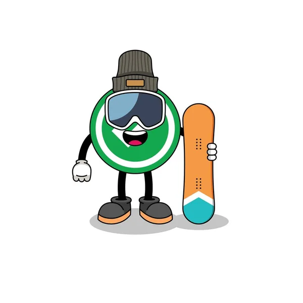 Mascot Cartoon Check Mark Snowboard Player Character Design — Stock Vector