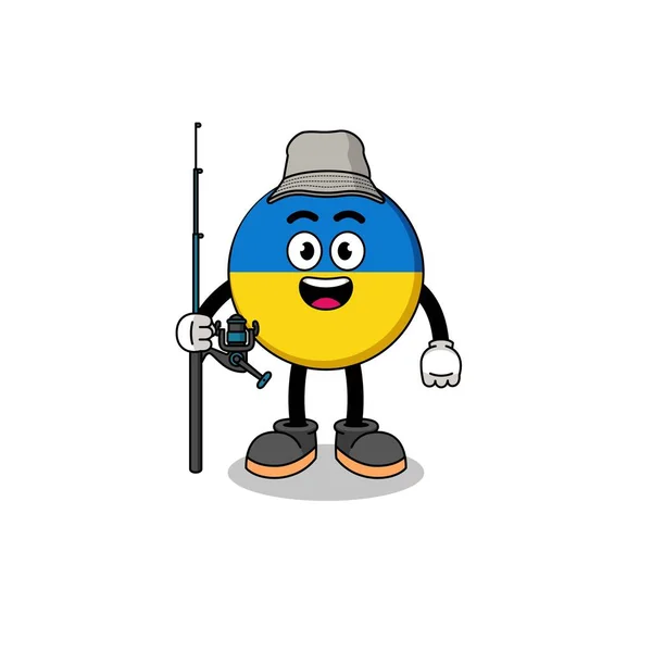 Mascote Ilustração Bandeira Ucraniana Pescador Design Caráter — Vetor de Stock