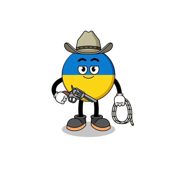 Karakter Mascotte Van Ukraine Vlag Als Een Cowboy Karakter Ontwerp — Stockvector