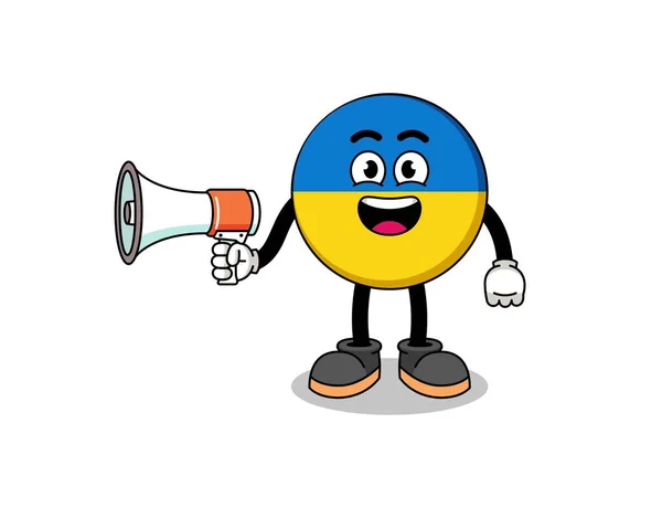 Illustrazione Del Fumetto Della Bandiera Ucraina Che Tiene Megafono Progettazione — Vettoriale Stock