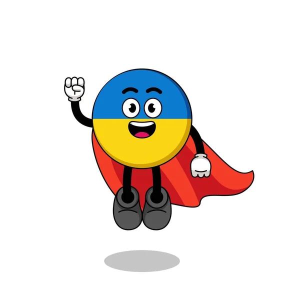 Fumetto Bandiera Ucraina Con Supereroe Volante Design Del Personaggio — Vettoriale Stock