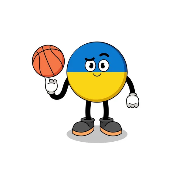Ucraina Bandiera Illustrazione Come Giocatore Basket Character Design — Vettoriale Stock