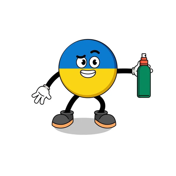 Ucraina Bandiera Illustrazione Cartone Animato Tenendo Repellente Zanzare Character Design — Vettoriale Stock