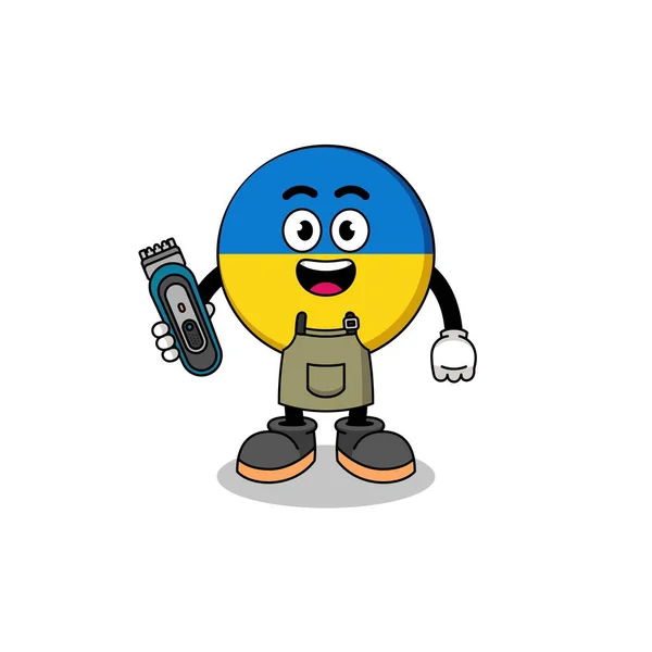 Cartoon Illustrazione Della Bandiera Ucraina Come Barbiere Character Design — Vettoriale Stock