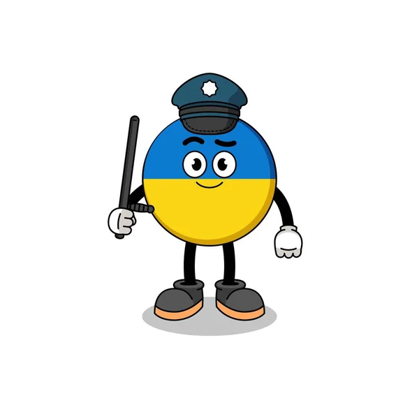 Cartoon Illustration Der Ukrainischen Flagge Polizei Charakter Design — Stockvektor