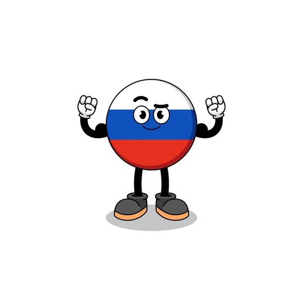 Mascotte Dessin Animé Drapeau Russie Posant Avec Muscle Character Design — Image vectorielle