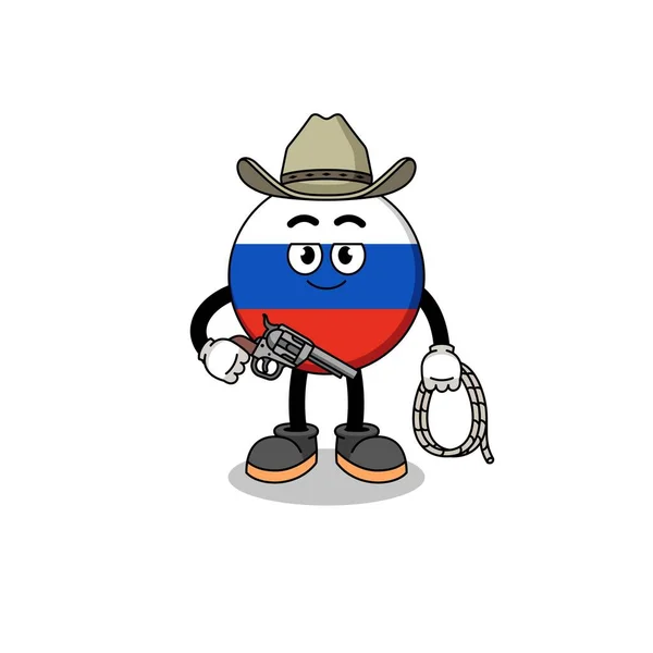 Karakter Mascotte Van Rusland Vlag Als Een Cowboy Karakter Ontwerp — Stockvector