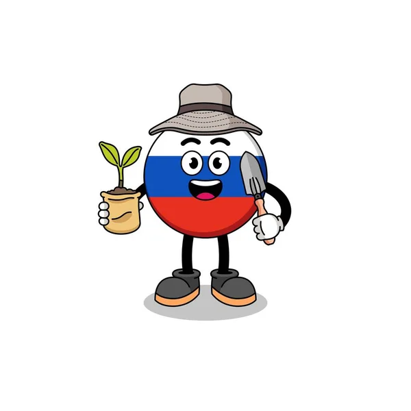 Ilustração Desenhos Animados Bandeira Russa Segurando Uma Semente Planta Design — Vetor de Stock