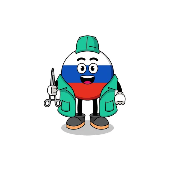 外科医としてのロシア国旗マスコットのイラスト キャラクターデザイン — ストックベクタ