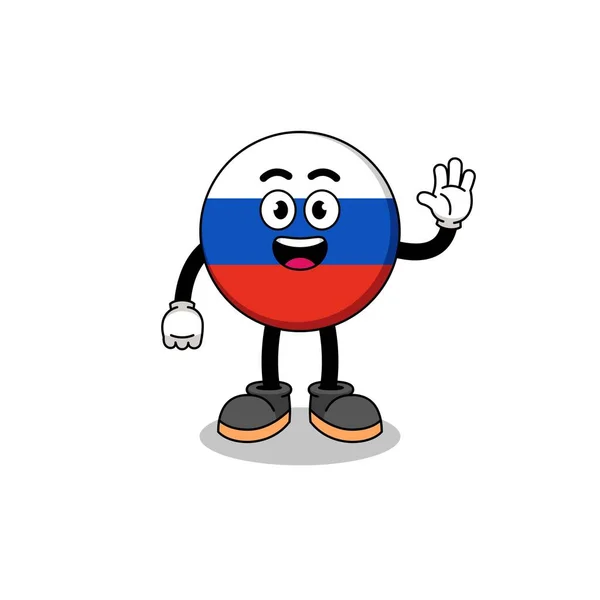 Banda Desenhada Bandeira Rússia Fazendo Gesto Onda Mão Design Personagem —  Vetores de Stock