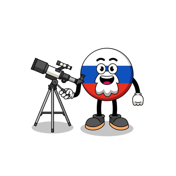 Illustration Der Russischen Flagge Maskottchen Als Astronom Charakter Design — Stockvektor