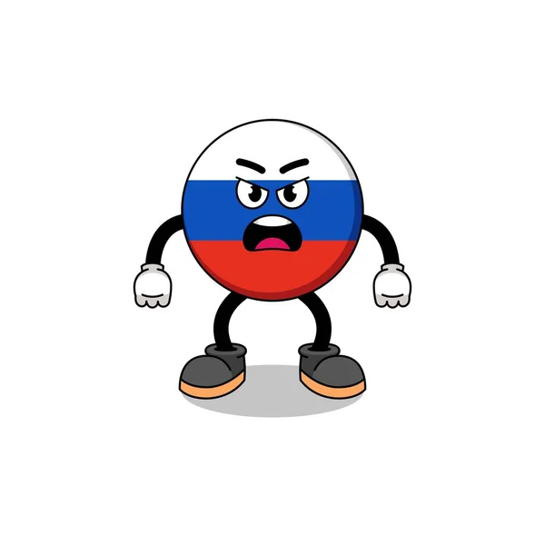 Russland Flagge Cartoon Illustration Mit Wütenden Ausdruck Charakter Design — Stockvektor