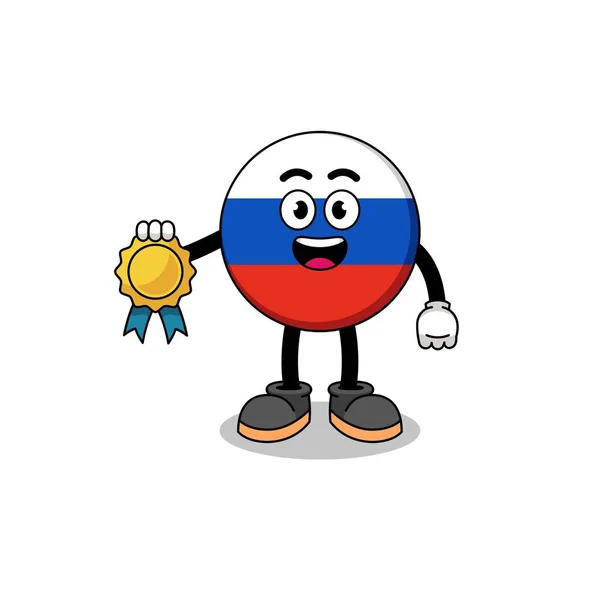 Ryssland Flagga Tecknad Illustration Med Tillfredsställelse Garanterad Medalj Karaktär Design — Stock vektor