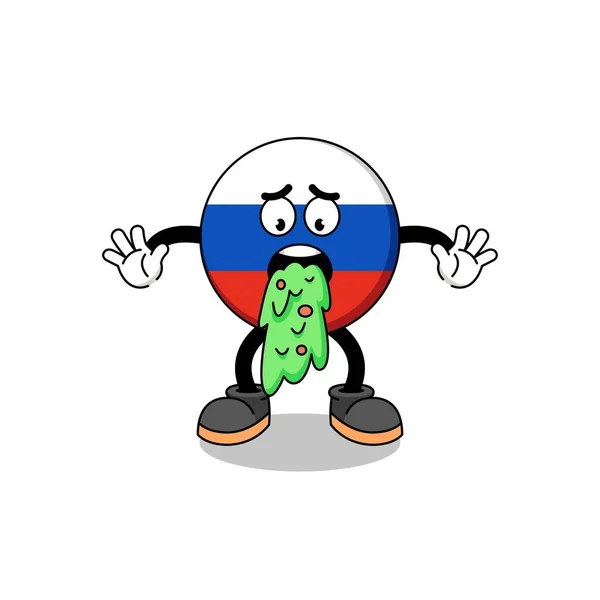 Mascota Bandera Rusa Dibujos Animados Vómitos Diseño Personajes — Vector de stock