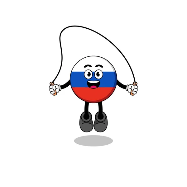 Russland Flagge Maskottchen Cartoon Spielt Seilspringen Charakter Design — Stockvektor