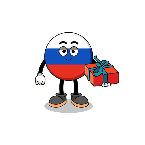 Russia Vlag Mascotte Illustratie Geven Een Geschenk Karakter Ontwerp — Stockvector