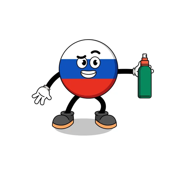 Bandeira Rússia Ilustração Desenho Animado Segurando Repelente Mosquito Design Personagem — Vetor de Stock
