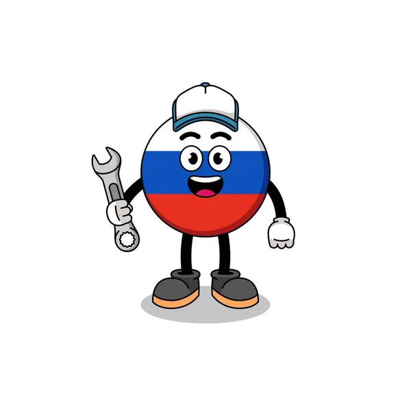 Russland Flagge Illustration Cartoon Als Mechaniker Charakter Design — Stockvektor