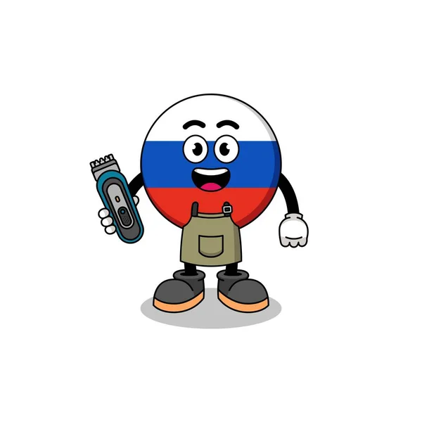 Cartoon Illustration Russia Flag Barber Man Character Design — Stock Vector