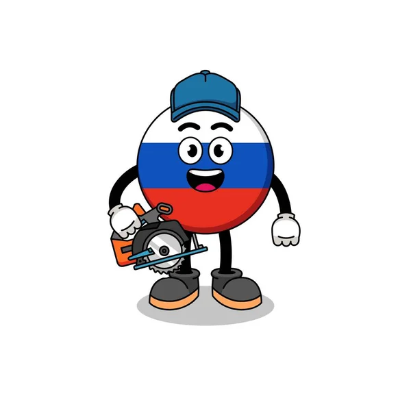 Tecknad Illustration Rysk Flagga Som Träarbetare Teckendesign — Stock vektor