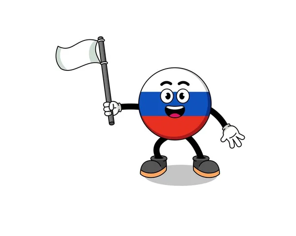 Cartoon Illustration Russia Flag Holding White Flag Character Design — Stock Vector