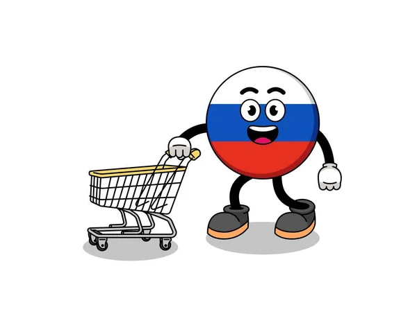 Rus Karikatürü Bir Alışveriş Arabası Taşıyor Karakter Tasarımı — Stok Vektör