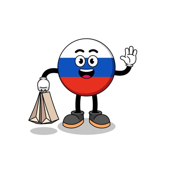 Desenhos Animados Rússia Bandeira Compras Design Personagem — Vetor de Stock