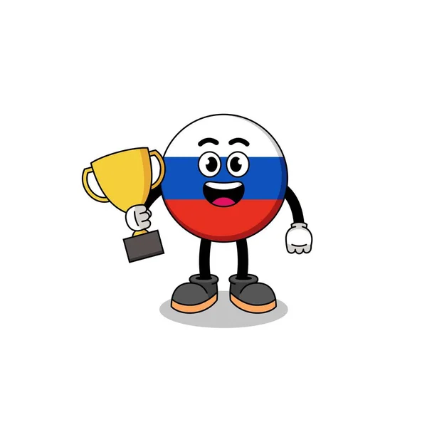 Cartoon Mascot Russia Flag Holding Trophy Character Design — Stock Vector