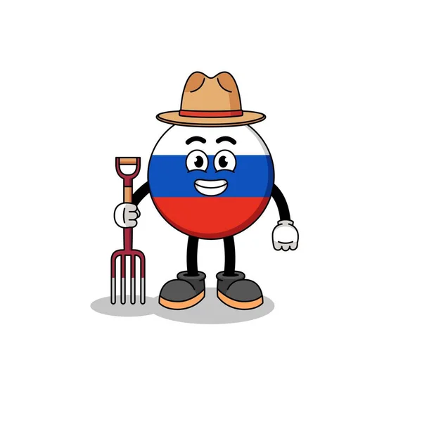 Dibujos Animados Mascota Granjero Bandera Rusia Diseño Personajes — Vector de stock