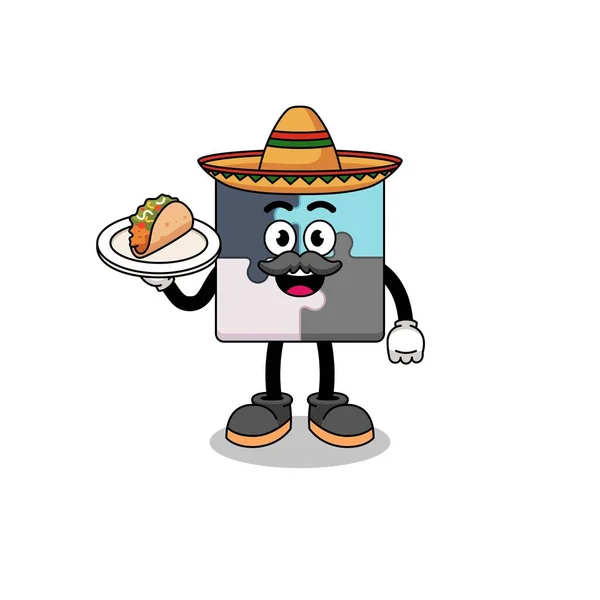 Desenhos Animados Personagens Quebra Cabeça Como Chef Mexicano Design Personagens — Vetor de Stock