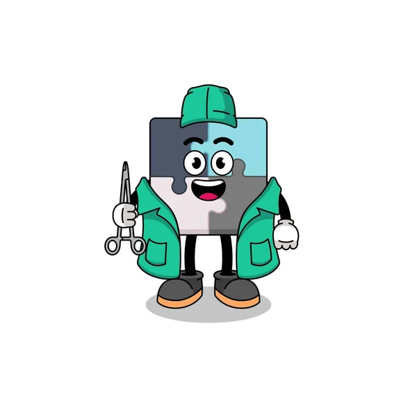 Illustration Jigsaw Puzzle Mascot Surgeon Character Design — Stock Vector