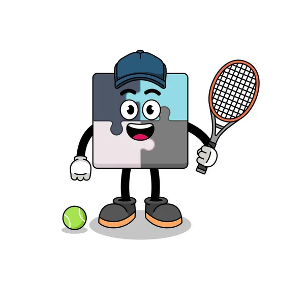 Puzzle Illustration Als Tennisspieler Charakterdesign — Stockvektor