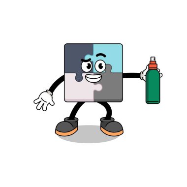 Yapboz çizim karikatürü elinde sivrisinek savar, karakter tasarımı