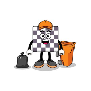 Satranç tahtası karikatürünü bir çöp toplayıcısı olarak, karakter tasarımı