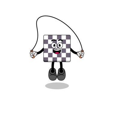 Satranç maskot çizgi filmi ip atlama, karakter tasarımı oynuyor.