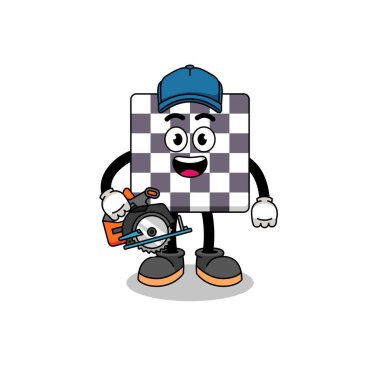 Bir ahşap işçisi olarak satranç tahtasının çizgi film çizimi, karakter tasarımı