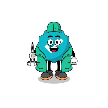 Bir cerrah olarak onaylanmış işaret maskotu tasviri, karakter tasarımı