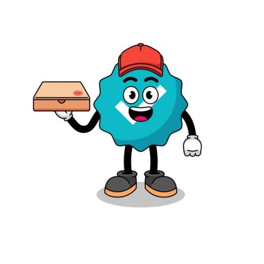 Doğrulanmış işaret illüstrasyonunda pizza dağıtıcısı, karakter tasarımı.