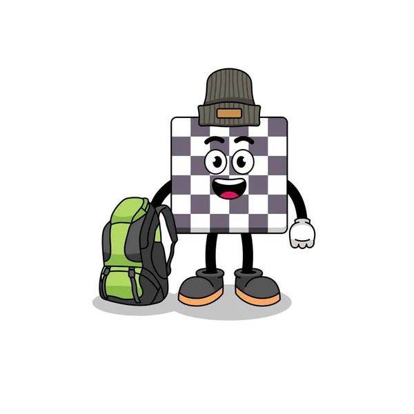 Chessboard Mascot 여행자 캐릭터 디자인의 — 스톡 벡터