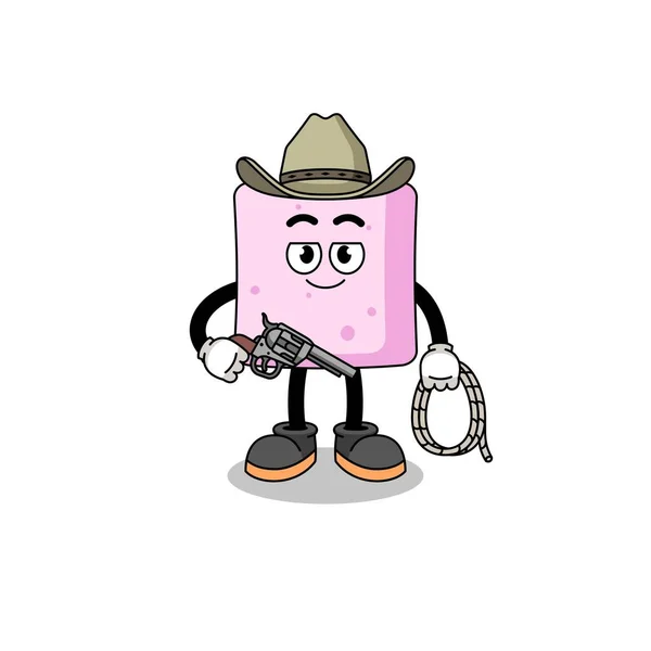 Character Mascot Marshmallow Cowboy Character Design — Stock Vector