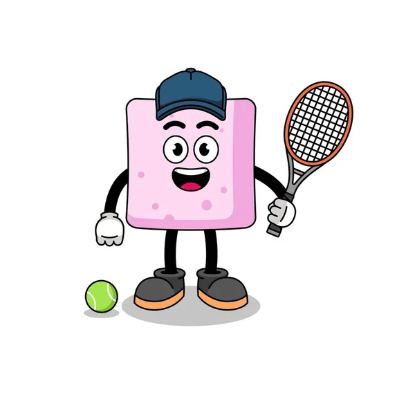 Marshmallow Illustration Als Tennisspieler Charakterdesign — Stockvektor