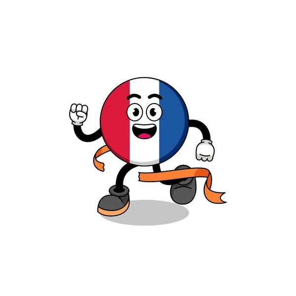 法国国旗吉祥物卡通画在终点线上 人物设计 — 图库矢量图片