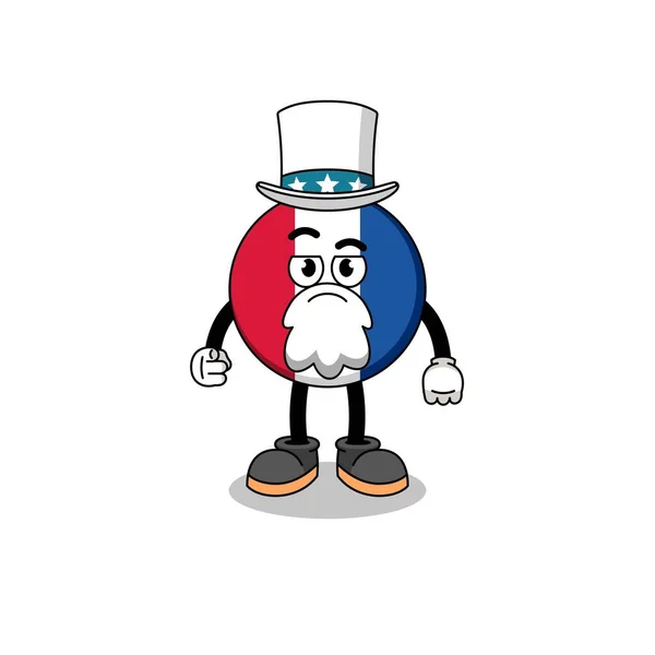 Illustrazione Francia Bandiera Cartone Animato Con Voglio Gesto Character Design — Vettoriale Stock