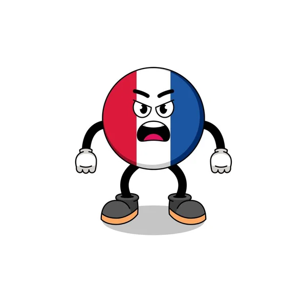 Иллюстрация Французского Флага Гневным Выражением Лица Рисунком Персонажа — стоковый вектор